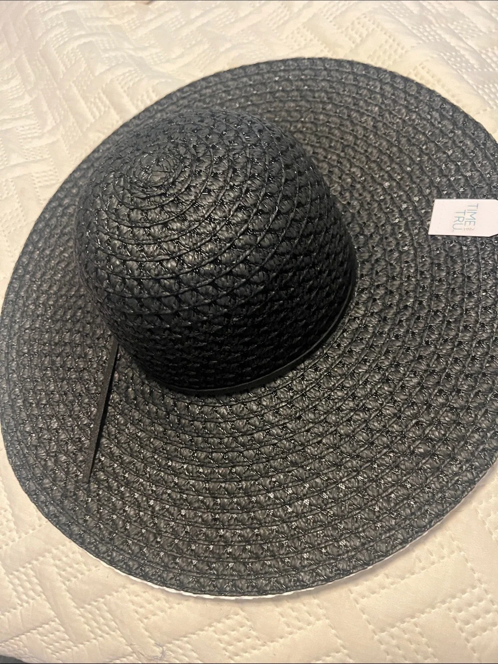 Time and Tru Black Wide-Brim Straw Sunhat